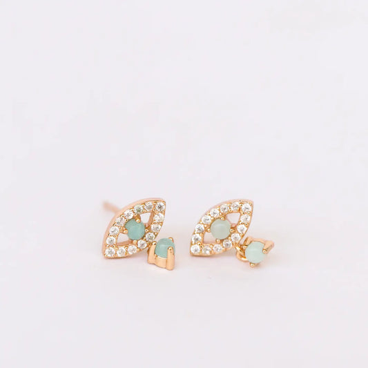 Evil Eye Drop - Amazonite - Gold Earrings