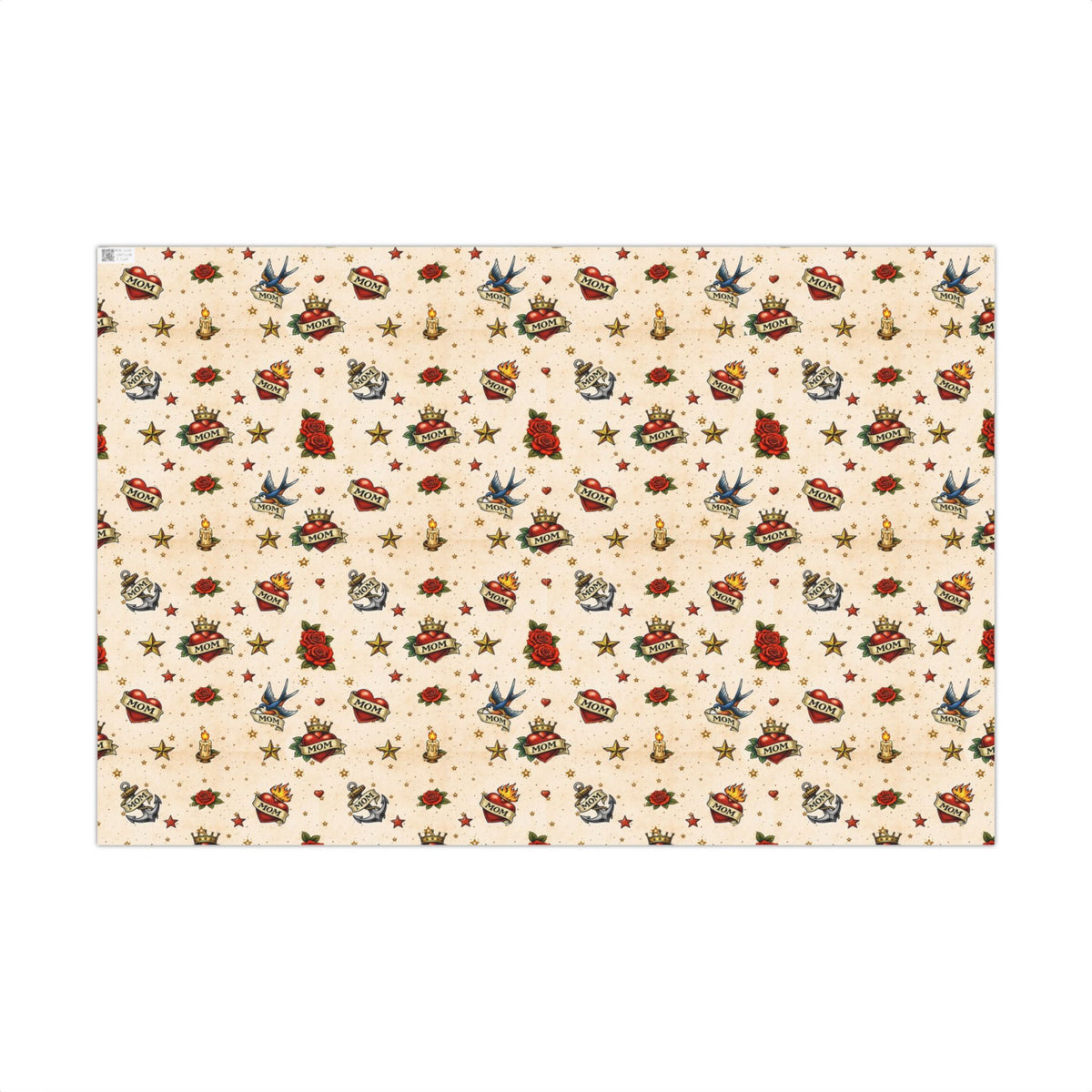 Vintage Tattoo Flash Gift Wrap Paper | Retro Rose Anchor Swallow Pattern