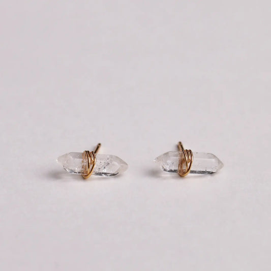 Mineral Point - Clear Quartz - Gold Wire Wrapped Earrings
