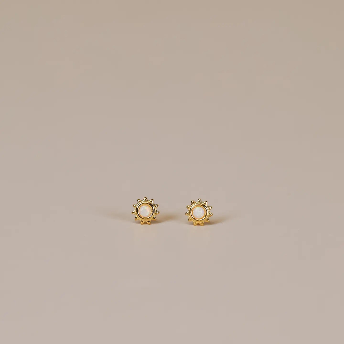 Sun Stud - White Opal - Gold Earrings