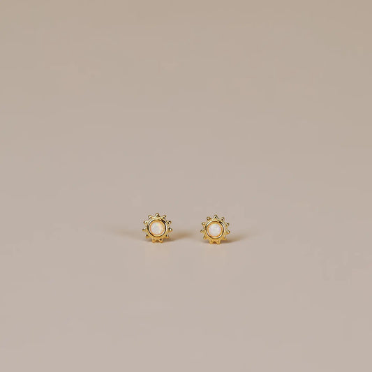 Sun Stud - White Opal - Gold Earrings