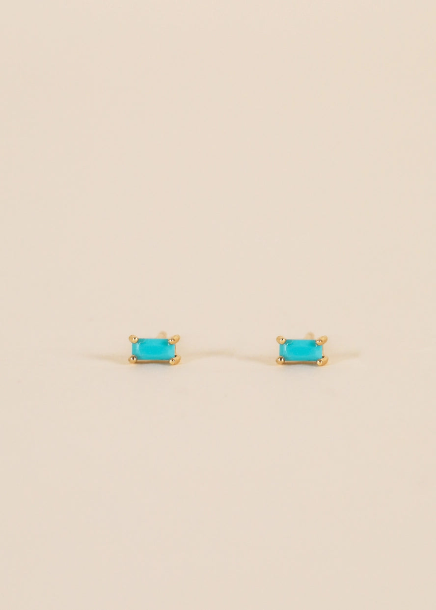 Baguette - Turquoise - Gold Earrings