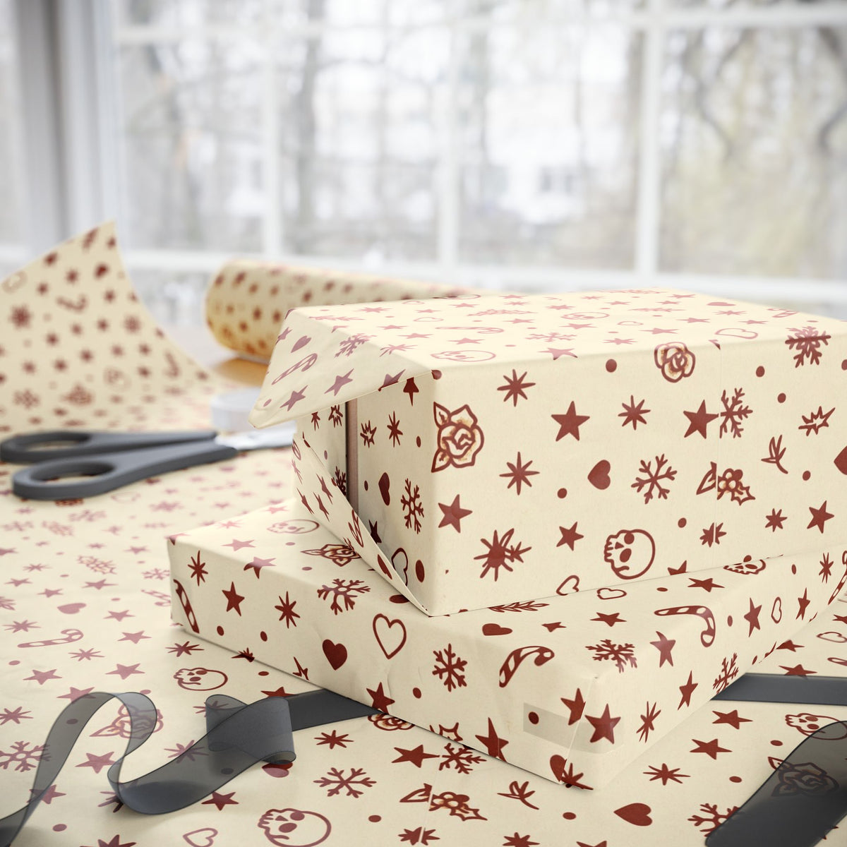 Flash Filler Frenzy Tattoo Christmas Wrapping Paper | Vintage Tattoo Flash Holiday Gift Wrap | Classic Ink-Inspired Filler Design