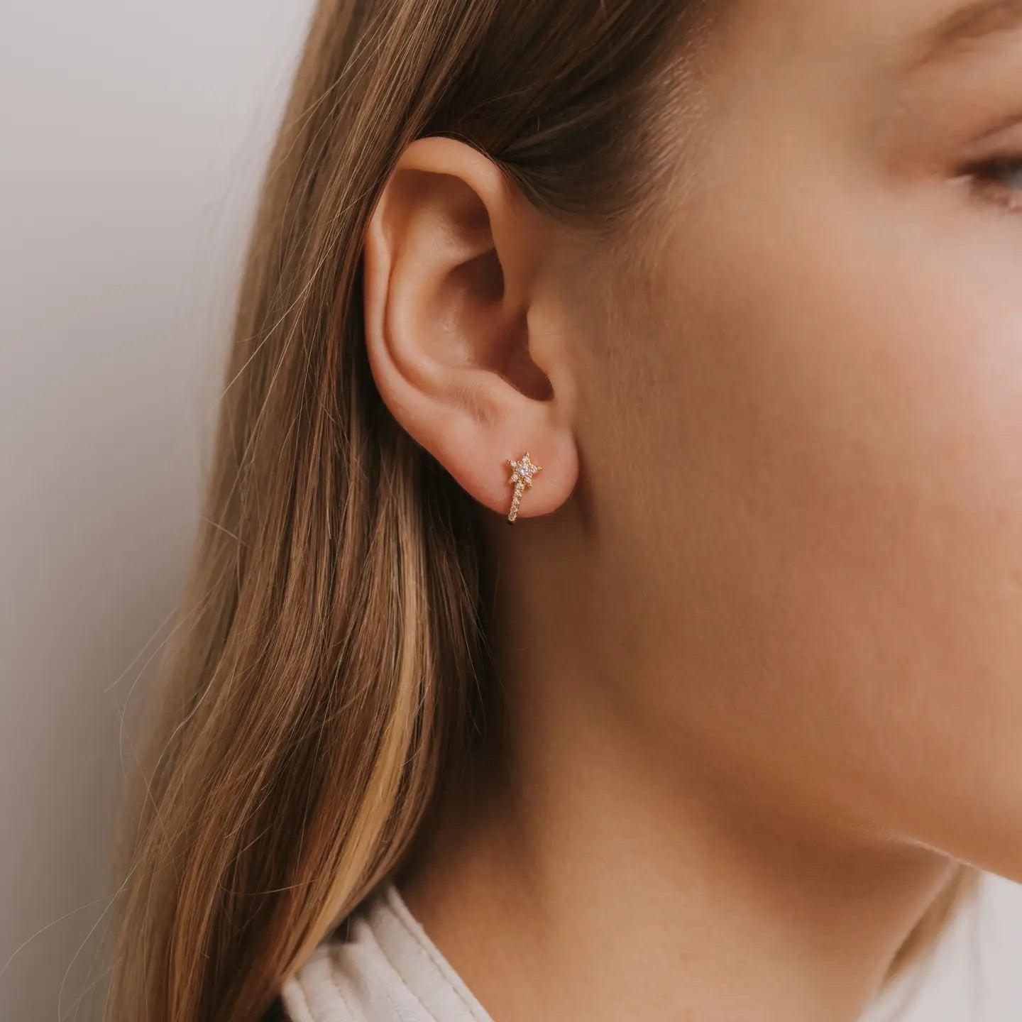 Celestial - Pave Star Huggie - Gold Earrings
