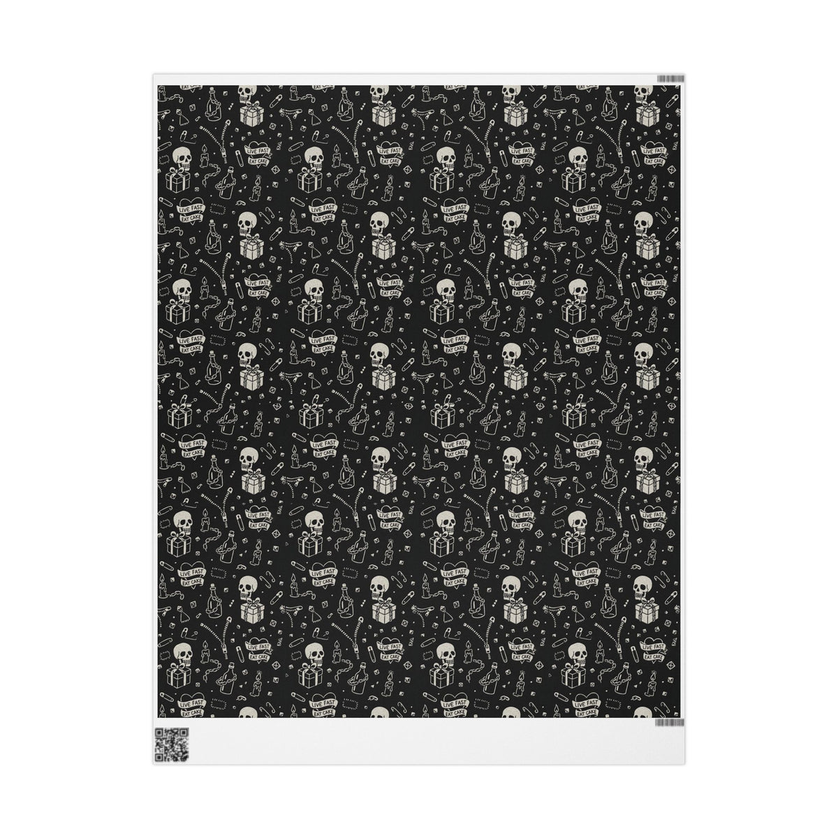 Gothic Wrapping Paper, Live Fast Eat Cake Gift Wrap, Unique Black Skull Paper, Halloween Party Decor, Eco-Friendly Packaging