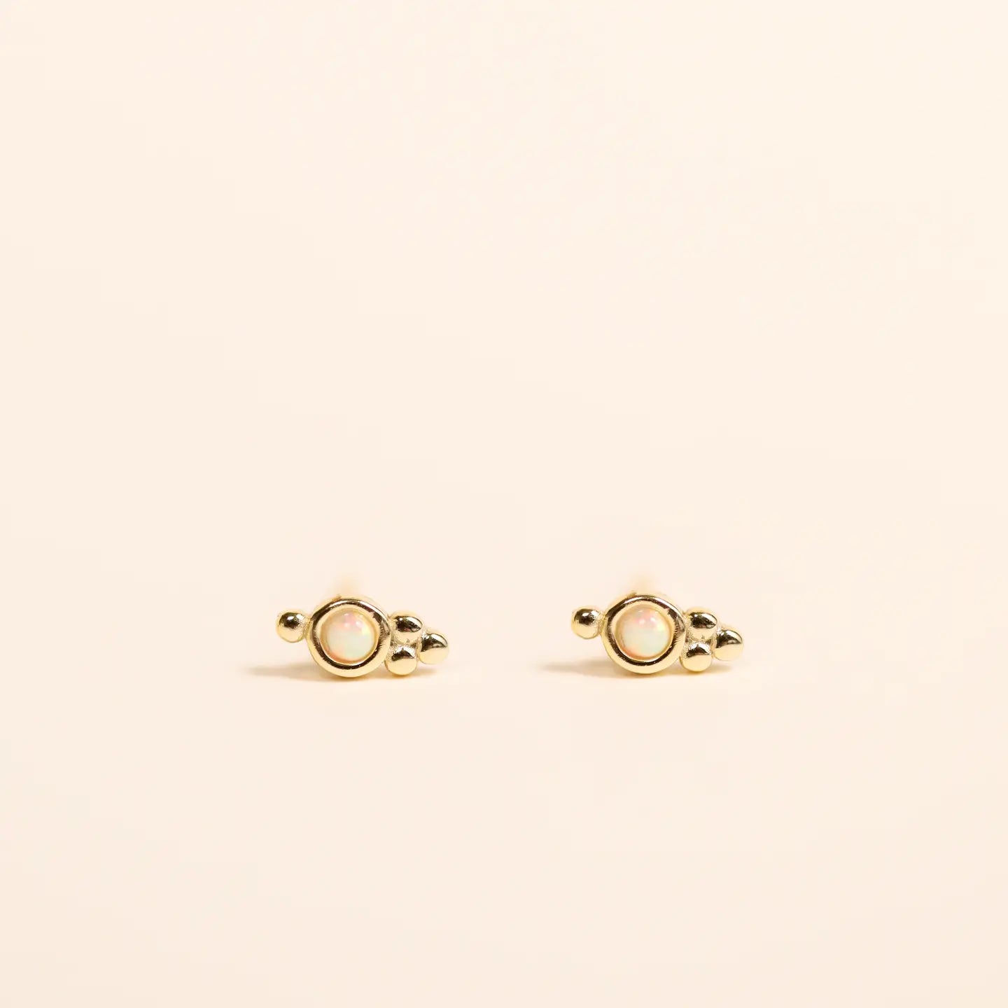 Tri Ball Studs - White Opal - Gold Earrings