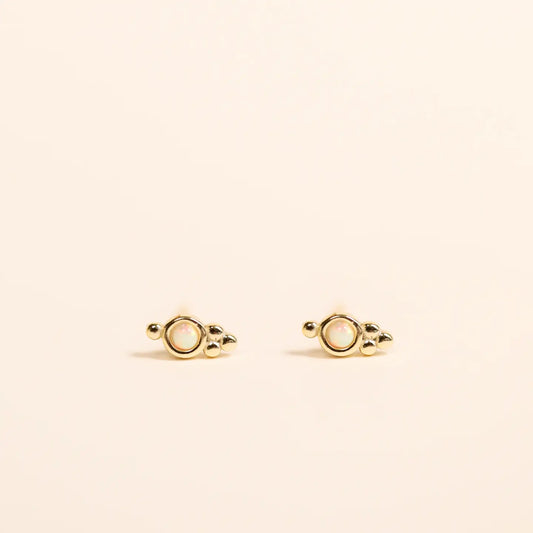 Tri Ball Studs - White Opal - Gold Earrings