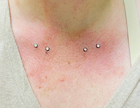 Dermal anchor jewelry placement on collarbone