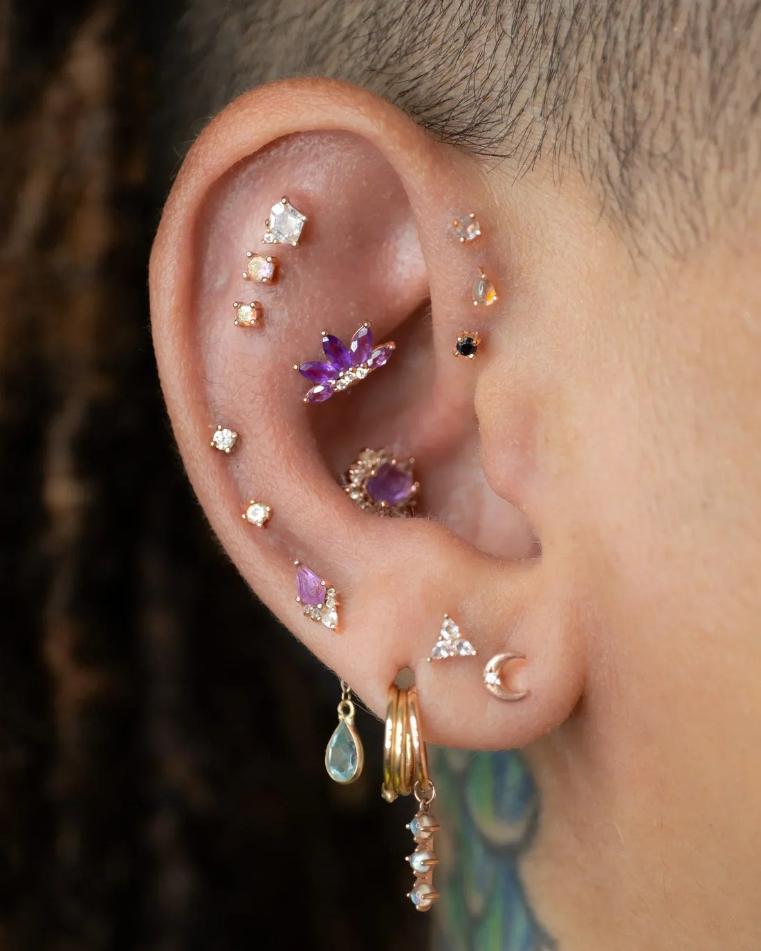 image of various helix piercings