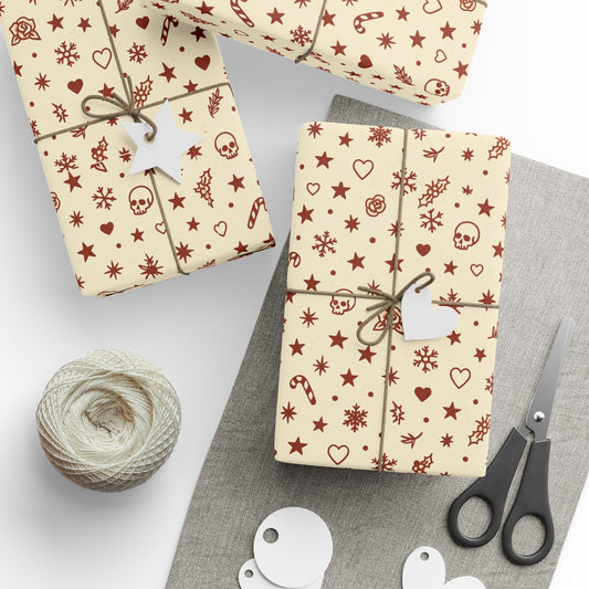 Flash Filler Frenzy Tattoo Christmas Wrapping Paper | Vintage Tattoo Flash Holiday Gift Wrap | Classic Ink-Inspired Filler Design