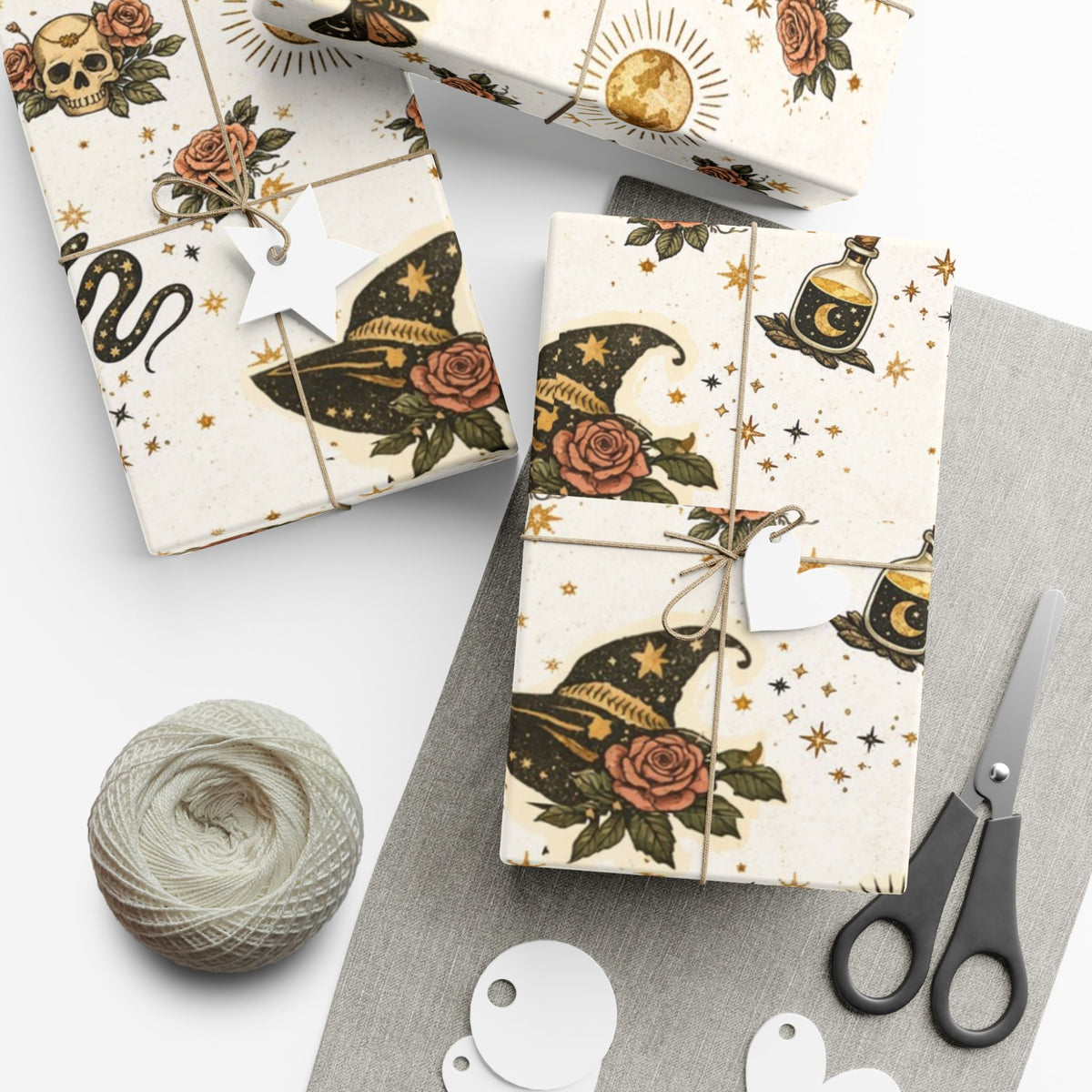 Witchy Tarot Pattern Gift Wrap Papers | Occult Witch Hat, Crystal, Moon