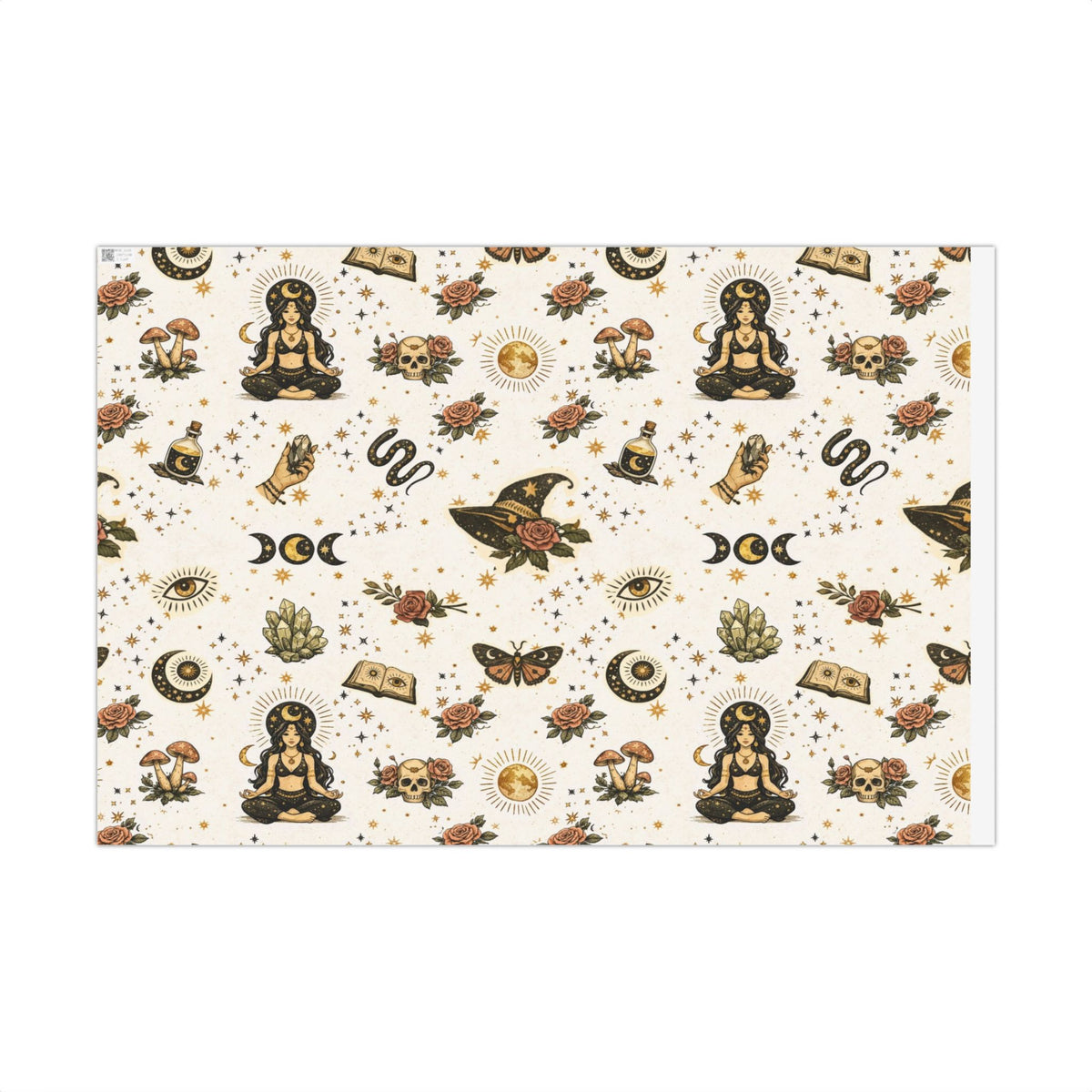 Witchy Tarot Pattern Gift Wrap Papers | Occult Witch Hat, Crystal, Moon