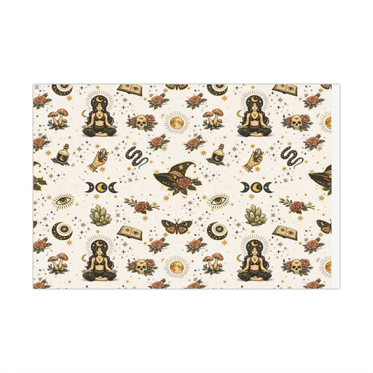 Witchy Tarot Pattern Gift Wrap Papers | Occult Witch Hat, Crystal, Moon