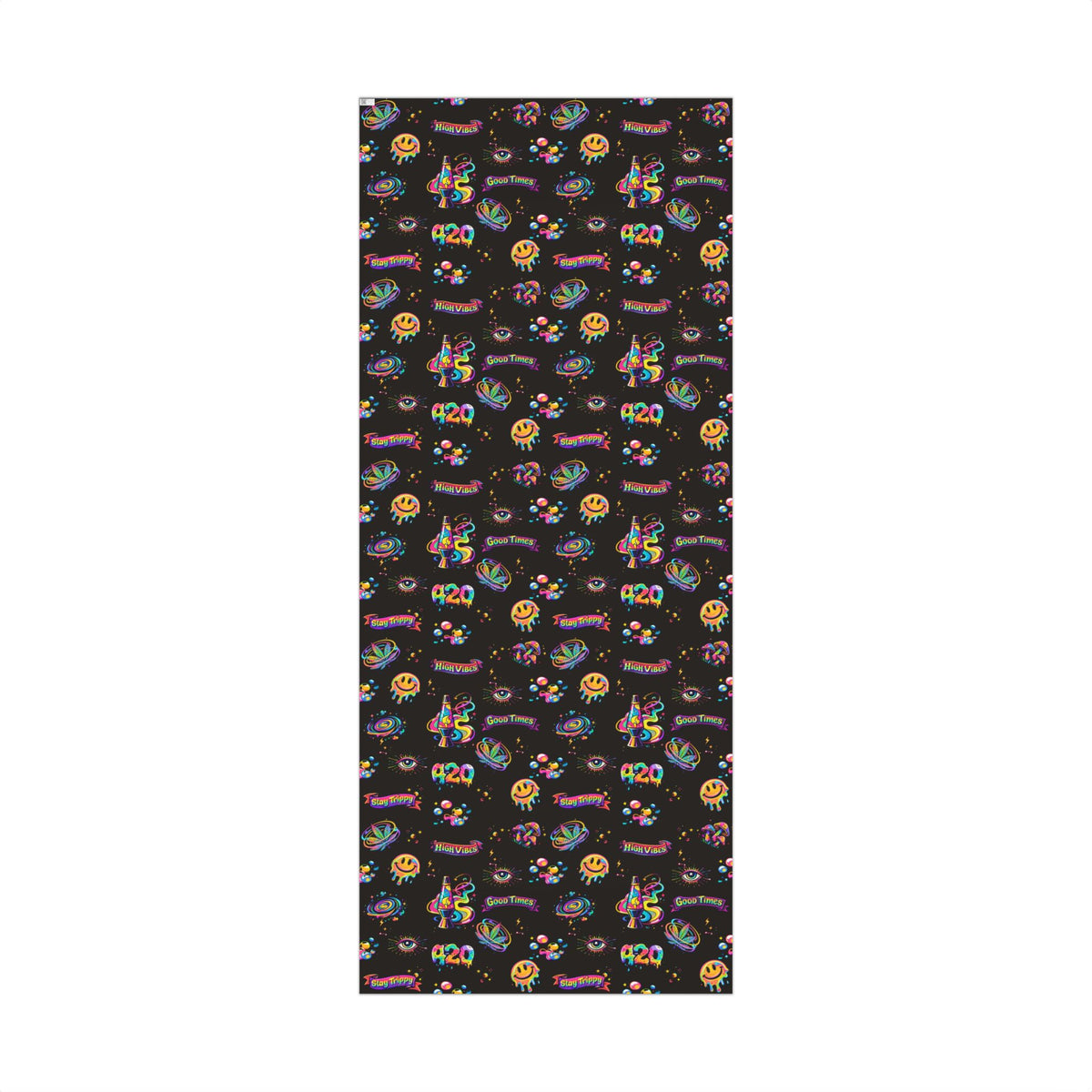 Psychedelic Trippy Pattern Gift Wrap Papers | Neon Smiley 420 Wrap