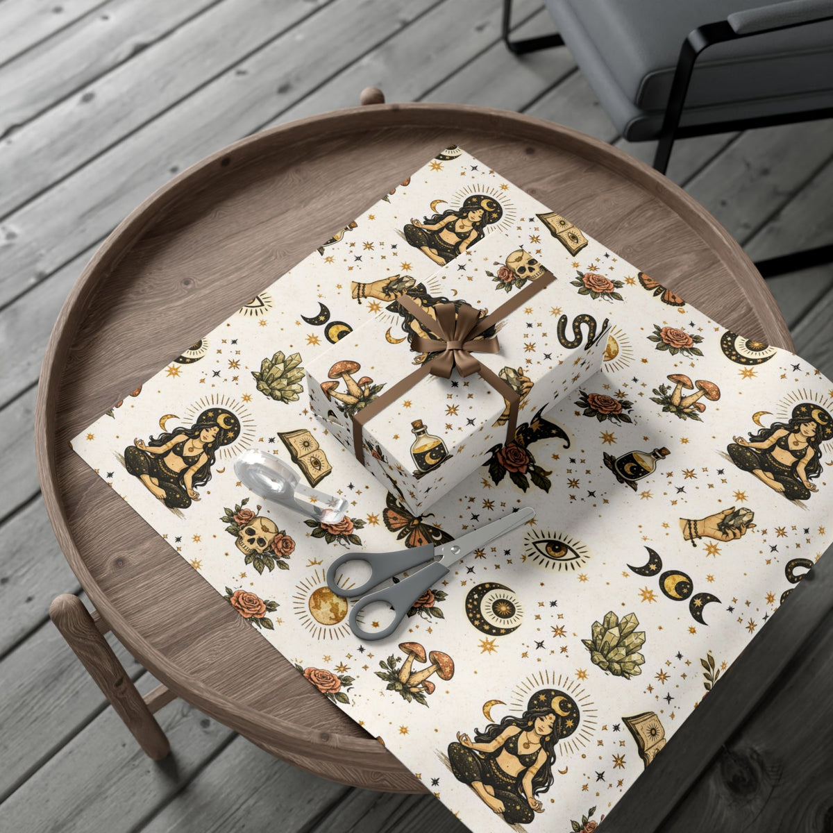 Witchy Tarot Pattern Gift Wrap Papers | Occult Witch Hat, Crystal, Moon