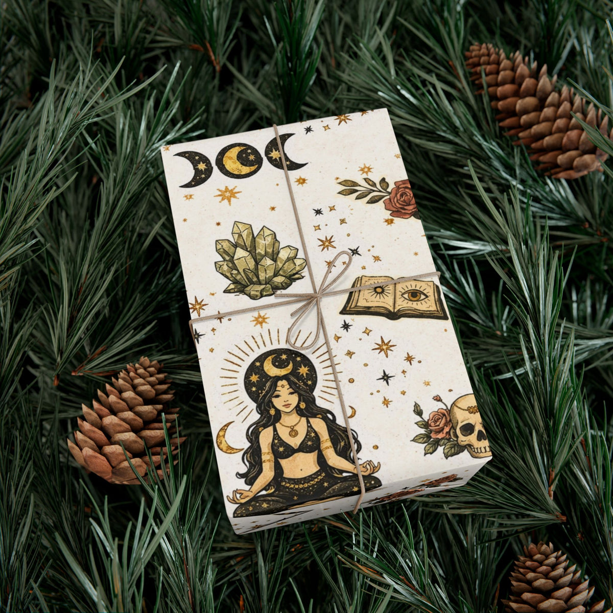 Witchy Tarot Pattern Gift Wrap Papers | Occult Witch Hat, Crystal, Moon