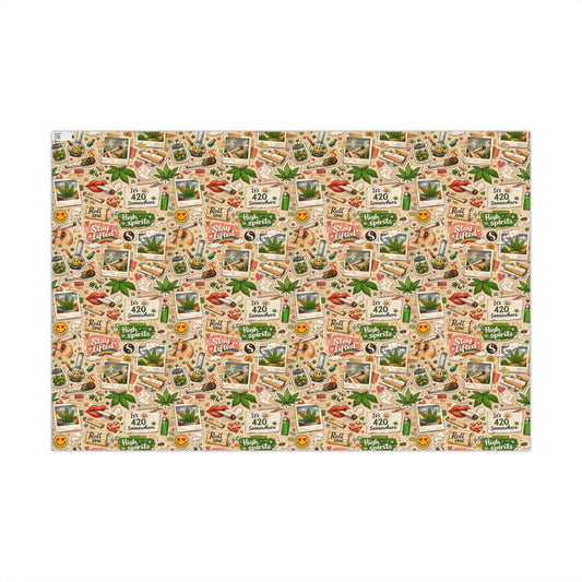 Cannabis Sticker Collage Gift Wrap Papers | Rolling Papers, Leaves Pattern