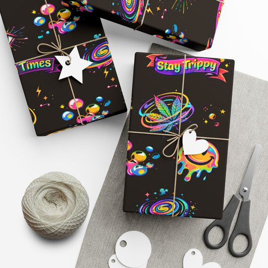 Psychedelic Trippy Pattern Gift Wrap Papers | Neon Smiley 420 Wrap