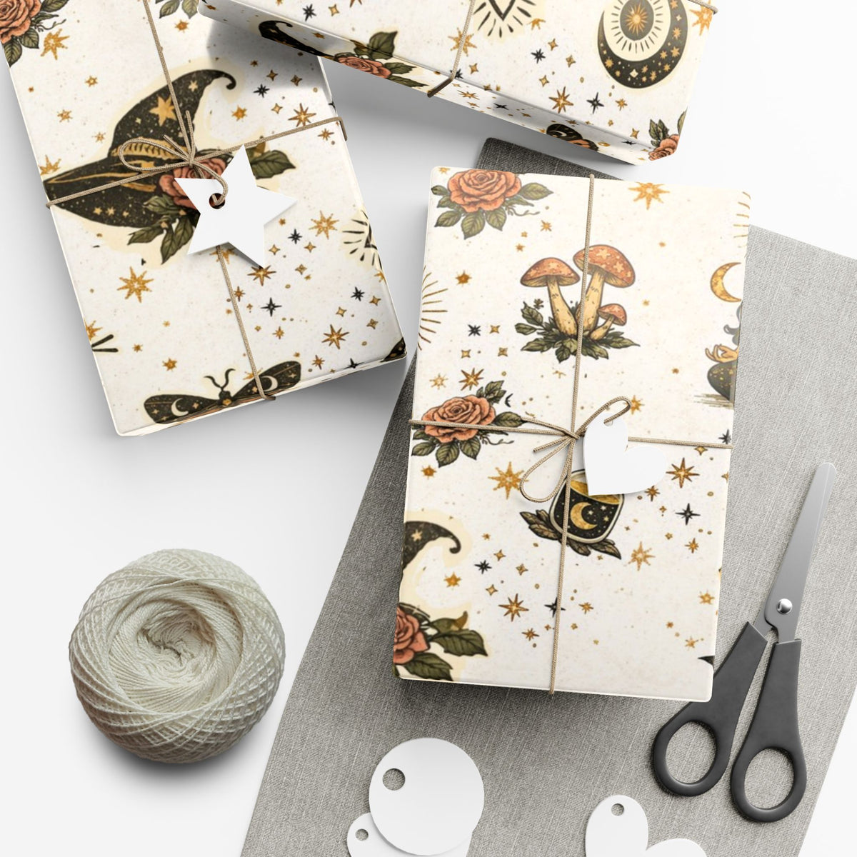 Witchy Tarot Pattern Gift Wrap Papers | Occult Witch Hat, Crystal, Moon