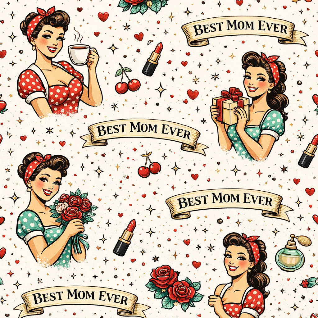 Pinup Girl Pattern Gift Wrap | Retro Tattoo Style Wrapping Paper