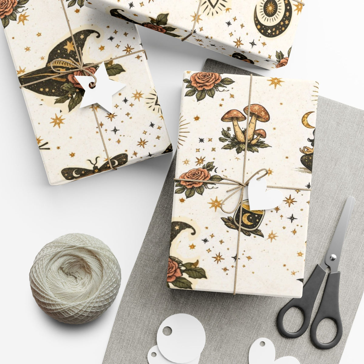 Witchy Tarot Pattern Gift Wrap Papers | Occult Witch Hat, Crystal, Moon