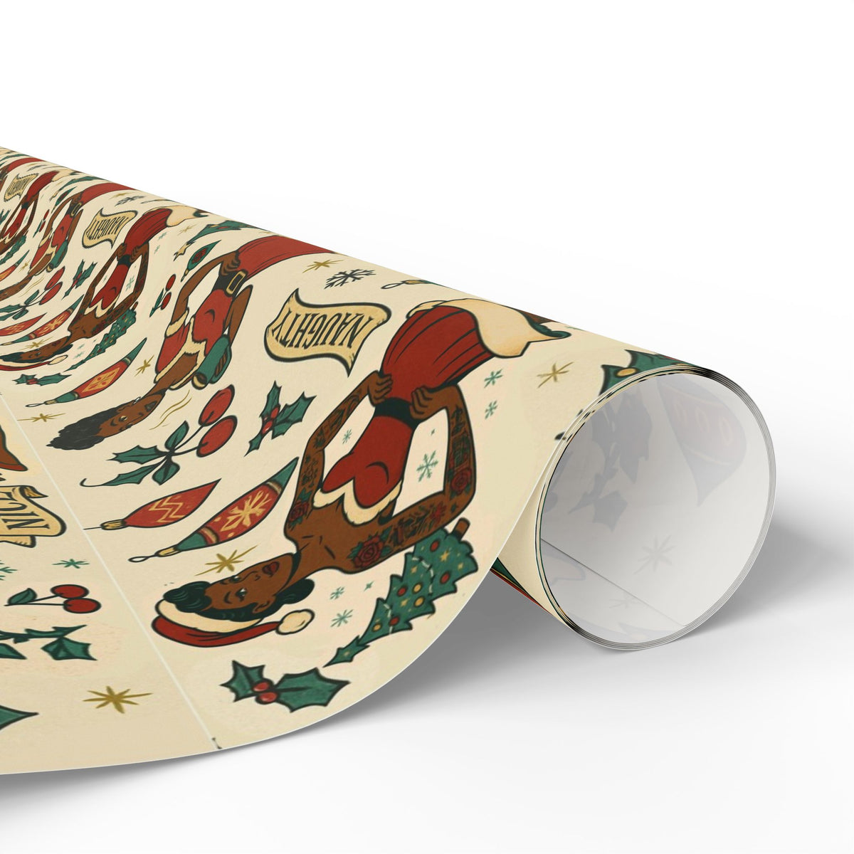Rockabilly Christmas Pin-Up Wrapping Paper | African American Pin-Up Mrs. Claus | Vintage Tattoo Flash Gift Wrap | Retro Holiday Aesthetic