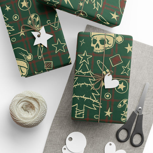 Gothic Christmas Wrapping Paper, Unique Holiday Gift Wrap, Grunge Tattoo Christmas Gift Wrap, Alternative Holiday Décor