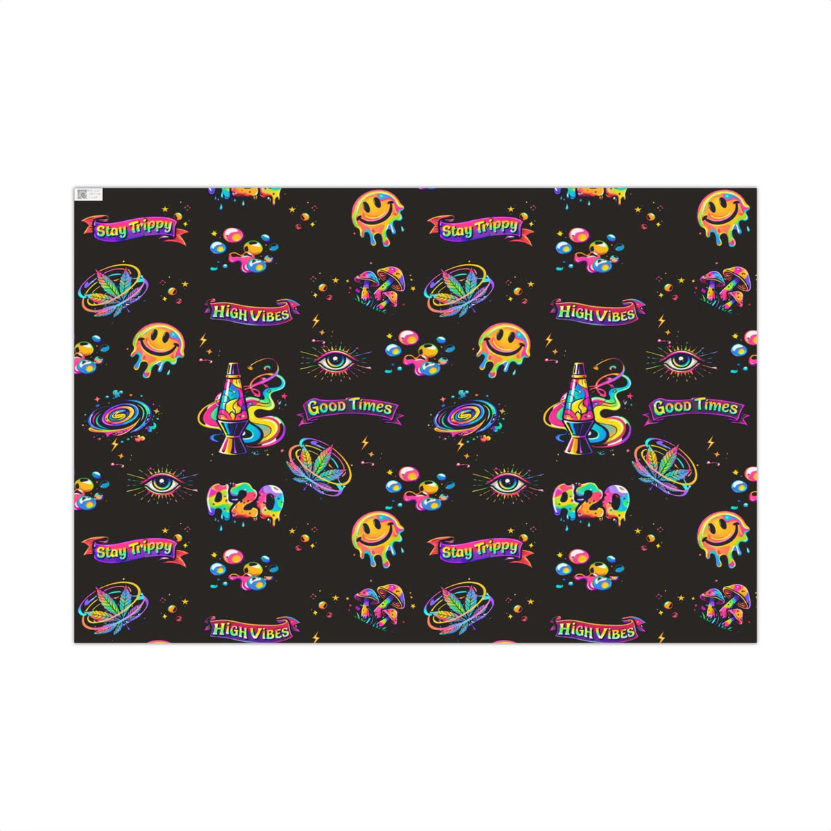 Psychedelic Trippy Pattern Gift Wrap Papers | Neon Smiley 420 Wrap