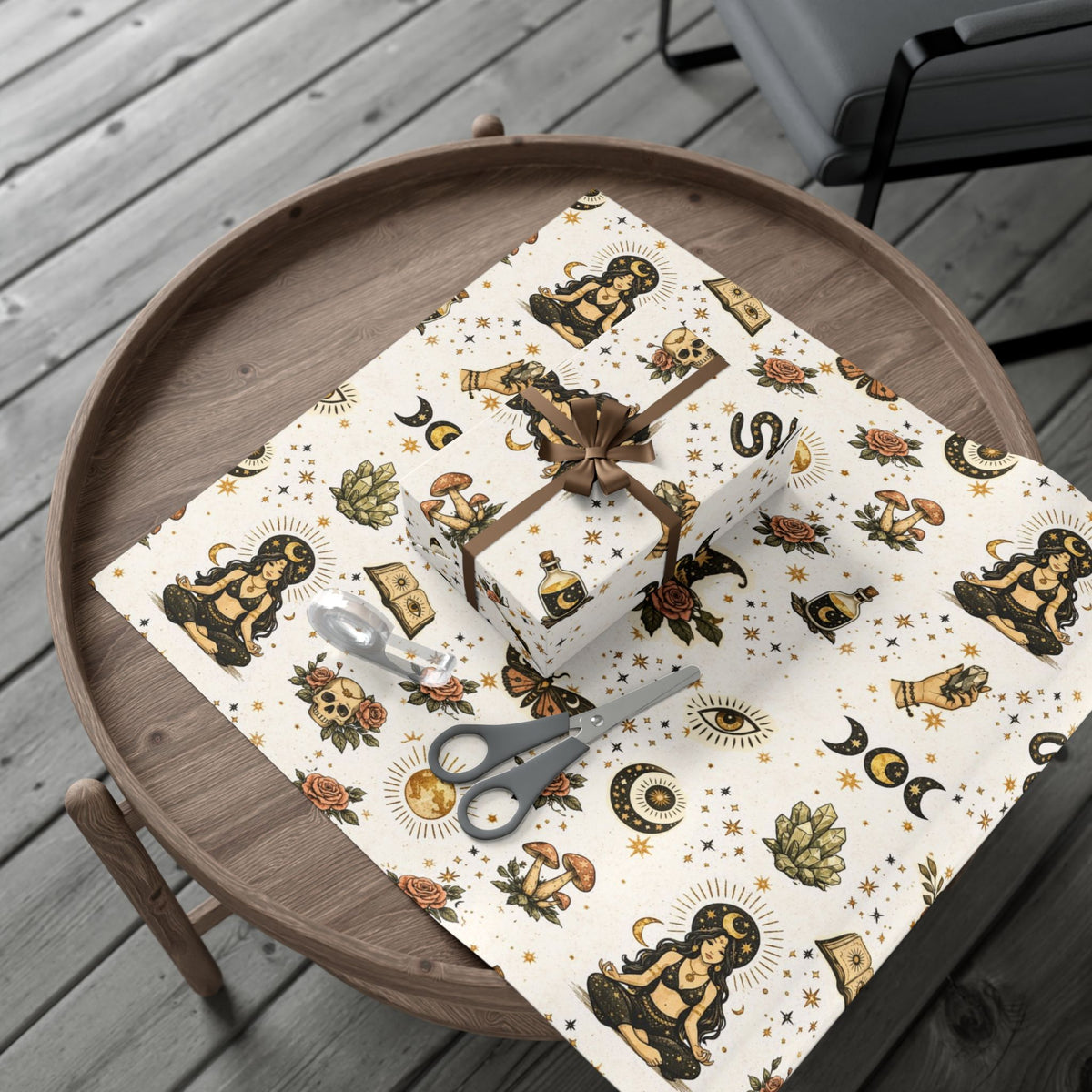 Witchy Tarot Pattern Gift Wrap Papers | Occult Witch Hat, Crystal, Moon
