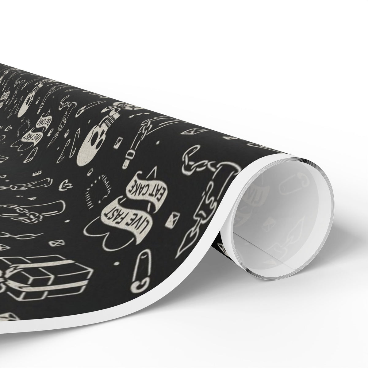 Gothic Wrapping Paper, Live Fast Eat Cake Gift Wrap, Unique Black Skull Paper, Halloween Party Decor, Eco-Friendly Packaging