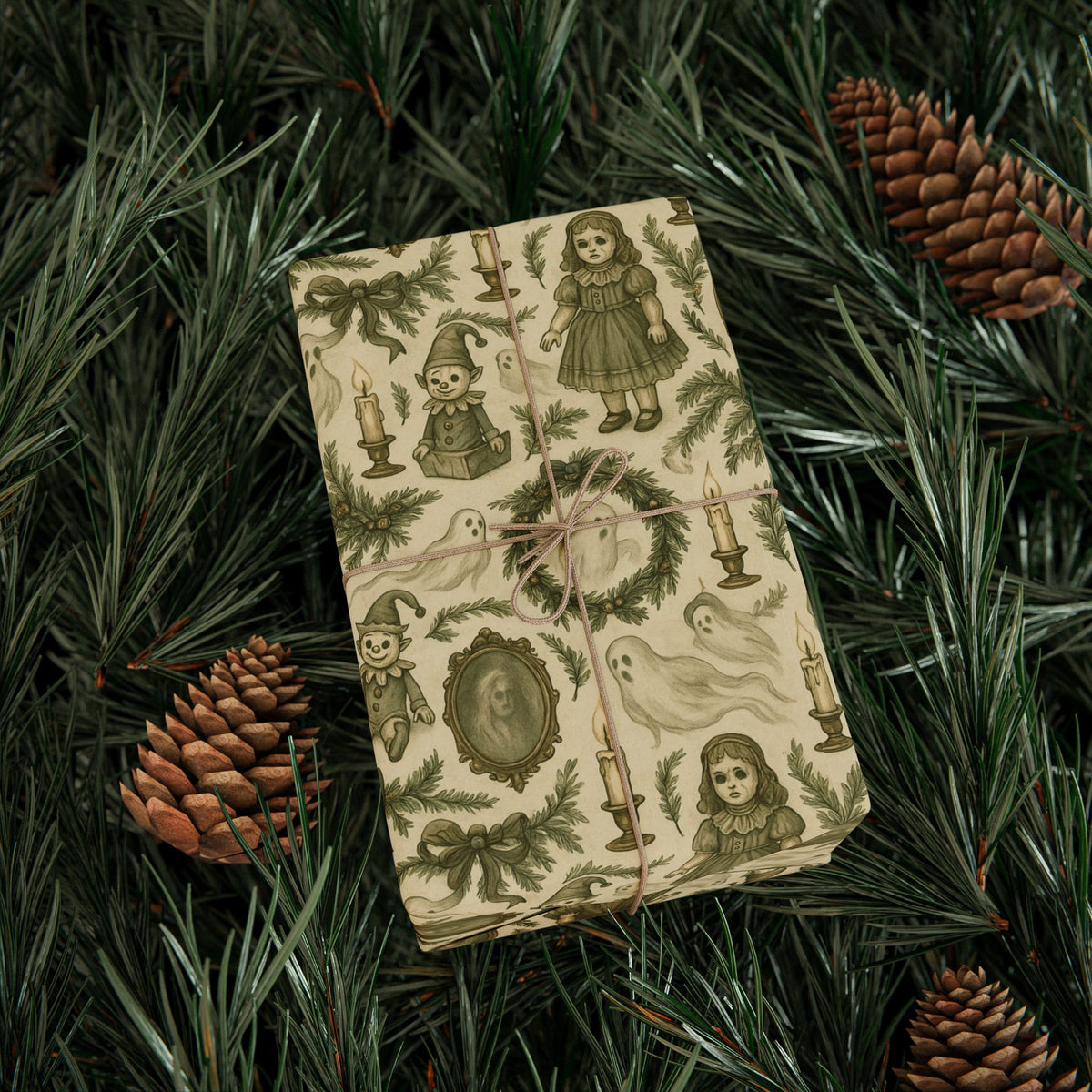 Cozy but Cursed Christmas Wrapping Paper | Victorian Gothic Gift Wrap | Spooky Holiday Gift Wrap | Ghosts, Dolls & Candles