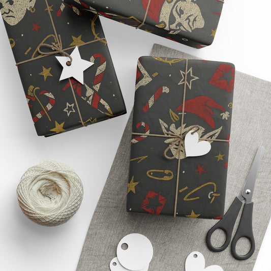 Anarchy in the North Pole Punk Rock Christmas Wrapping Paper | Alternative Holiday Gift Wrap | Grunge Tattoo Flash Xmas Decor