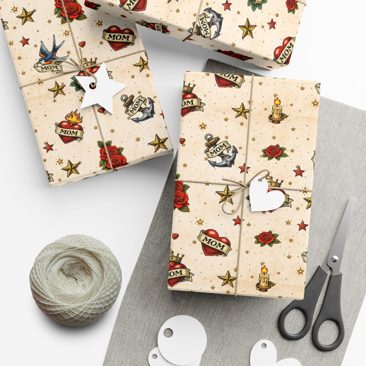 Vintage Tattoo Flash Gift Wrap Paper | Retro Rose Anchor Swallow Pattern