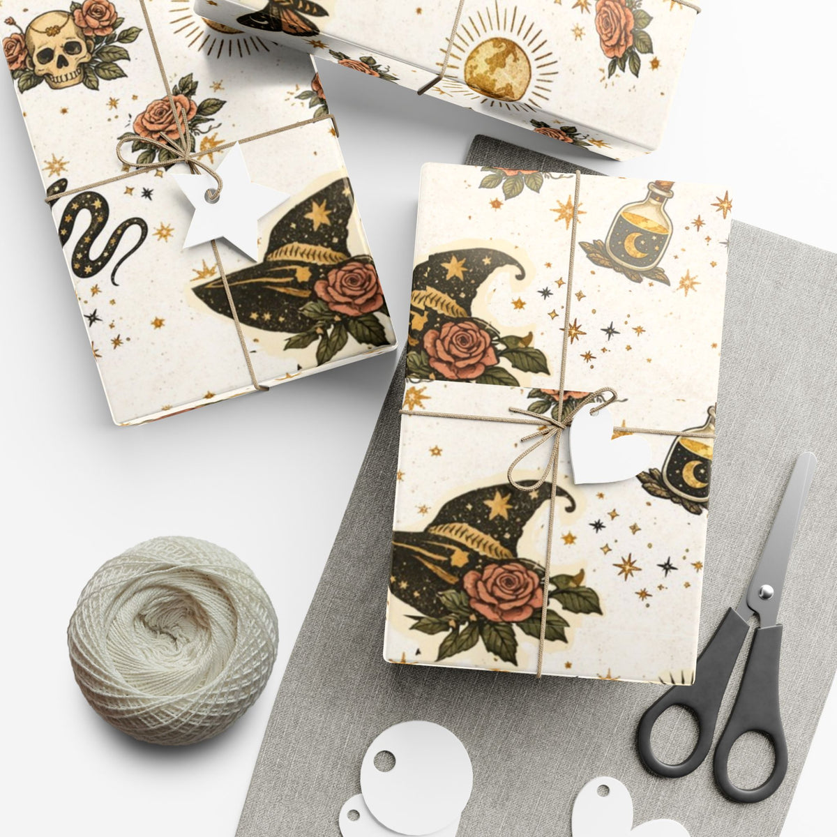 Witchy Tarot Pattern Gift Wrap Papers | Occult Witch Hat, Crystal, Moon