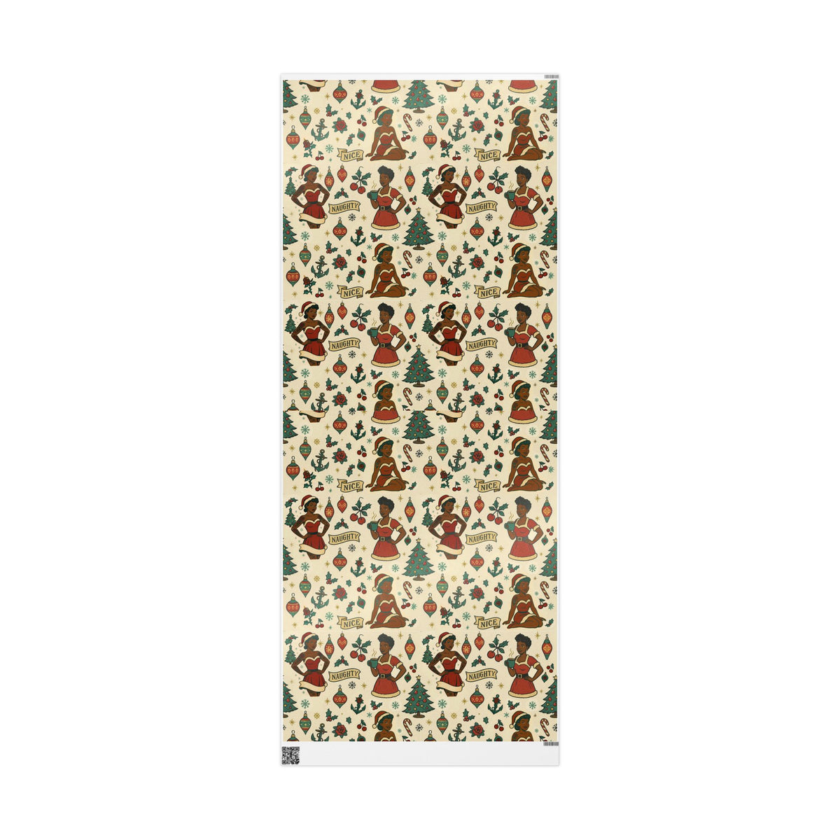 Rockabilly Christmas Pin-Up Wrapping Paper | African American Pin-Up Mrs. Claus | Vintage Tattoo Flash Gift Wrap | Retro Holiday Aesthetic