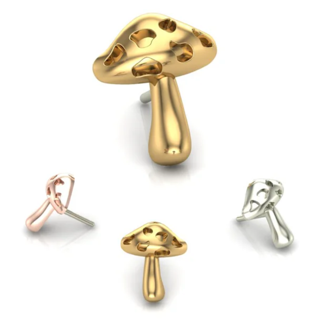 Mushroom Amanita Threadless 14K End